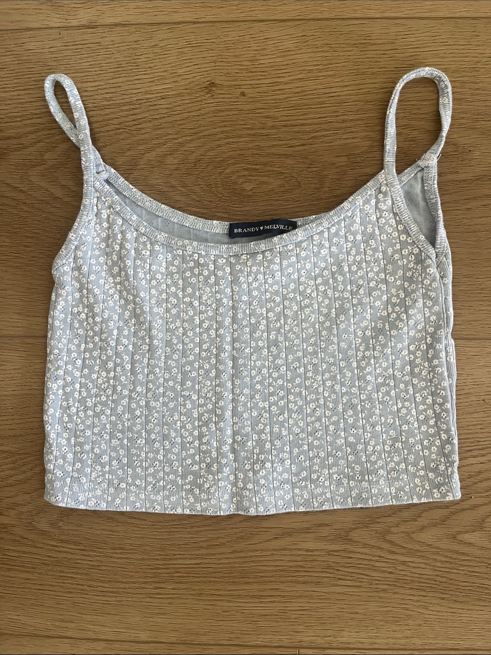 Brandy Melville Light Gray Floral Ribbed Cami